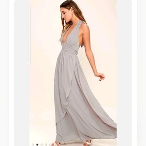 New Lulus Stop And Stare Gray Halter Maxi Dress Gown Size Small